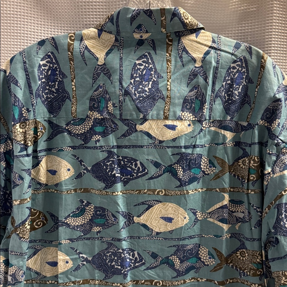 KAHALA Hawaiian Shirt Cotton Blue Pocket Fish Floral Sz XL - Picture 9 of 11